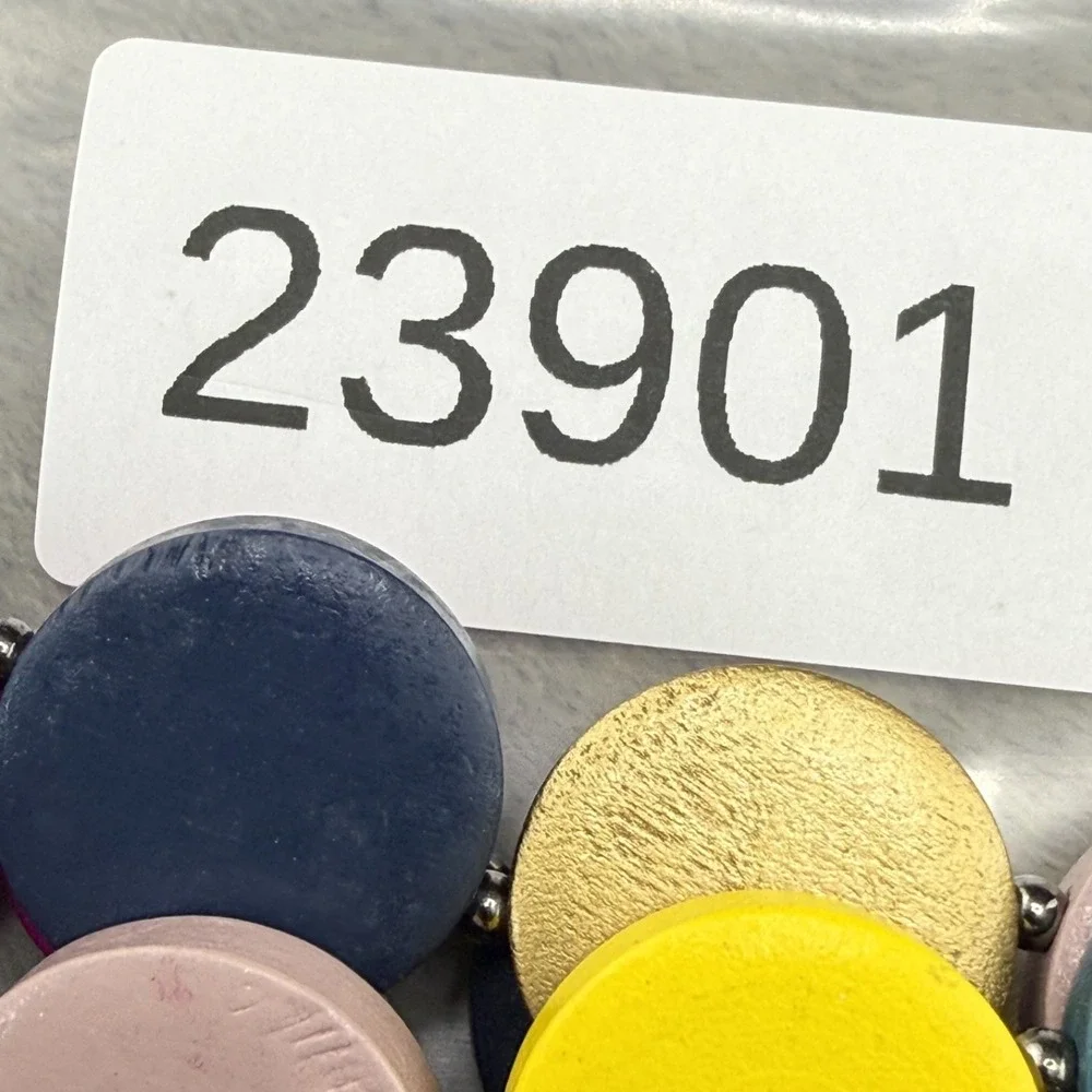 Statement Necklace Layered Painted Wood Disc Bright Summer Party 18" - Picture 9 of 10